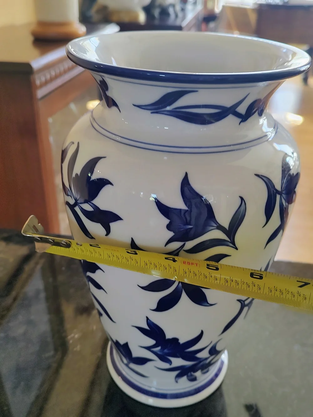 Blue and White Floral Ceramic Vase -